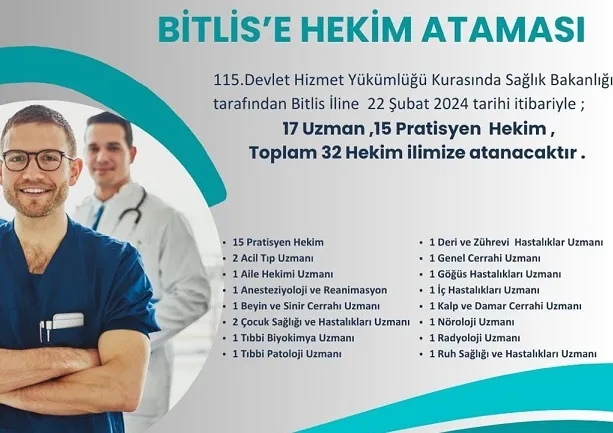 Bitlis’e 17 Uzman ve 15 Pratisyen  Hekim Ataması Yapıldı