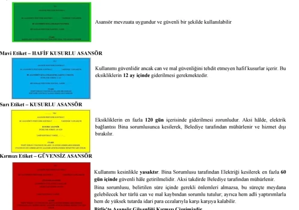 Bitlis’te Asansör Etiketlerine Dikkat