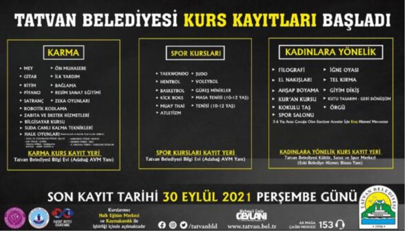Tatvan’da 37 Farklı Kurs İçin Kayıtlar Başladı